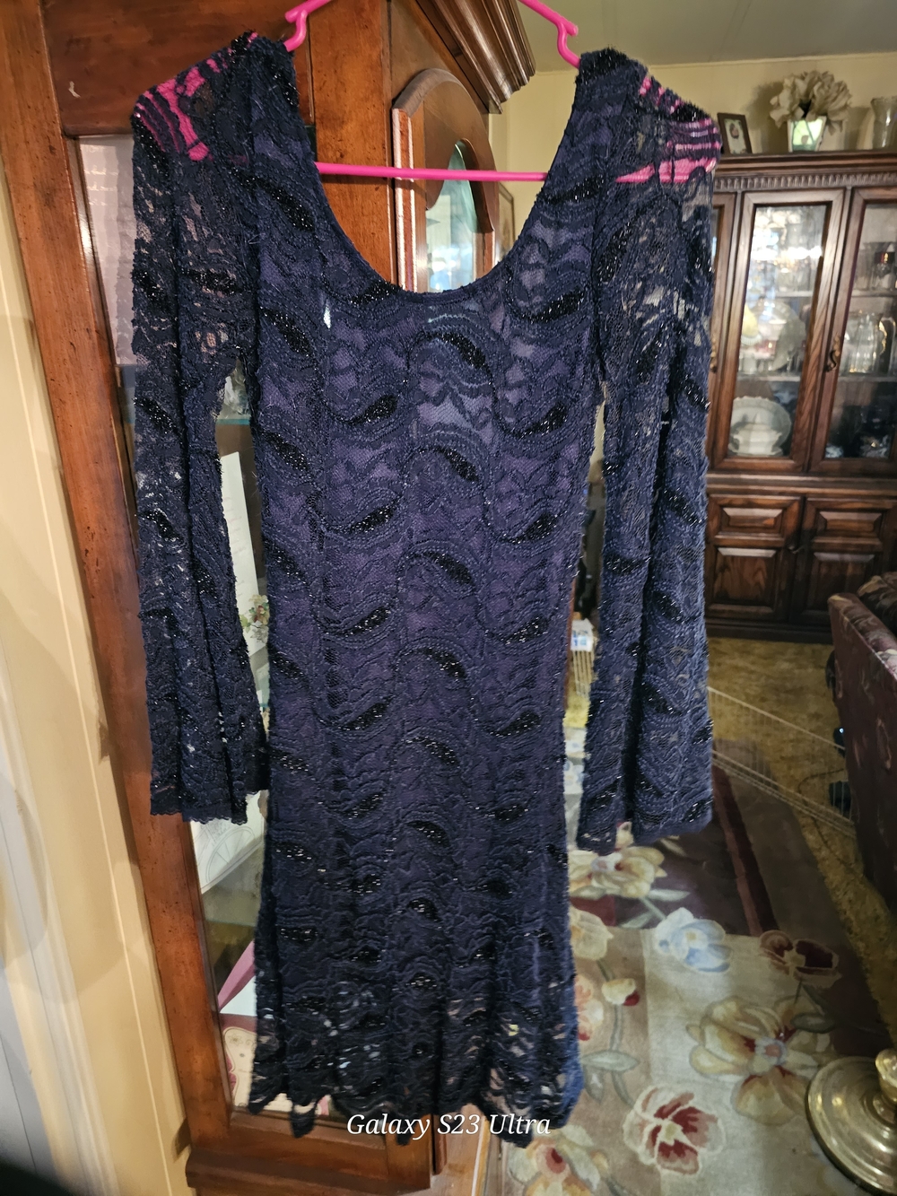 Foreign Exchange Navy Blue Lace Long-Sleeve Dress